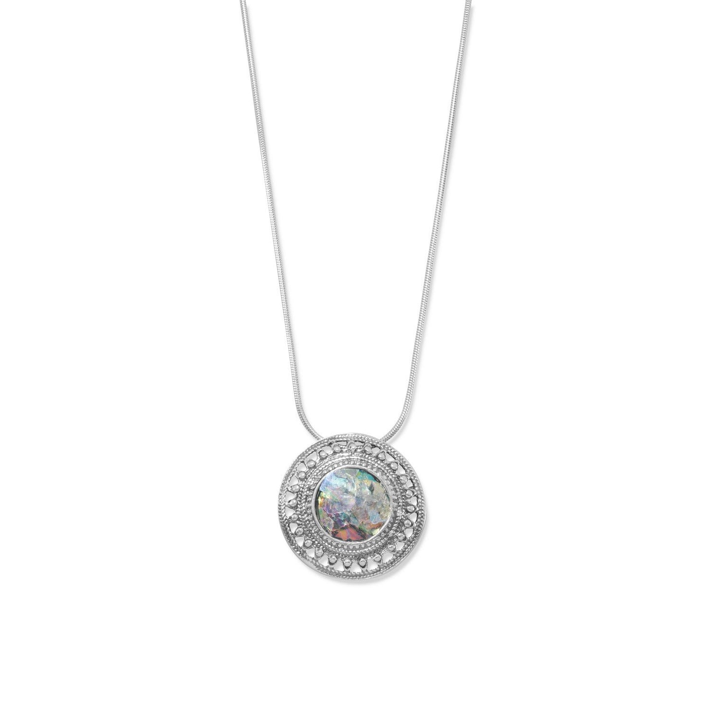17" Round Ancient Roman Glass with Rope-Bead Edge Necklace