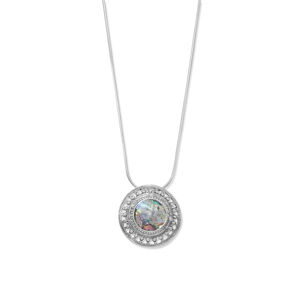 17" Round Ancient Roman Glass with Rope-Bead Edge Necklace