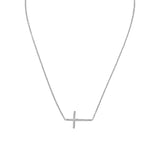 16" + 2" Rhodium Plated Polished Sideways Cross Necklace
