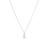 18" Rhodium Plated Cultured Freshwater Pearl Drop Necklace
