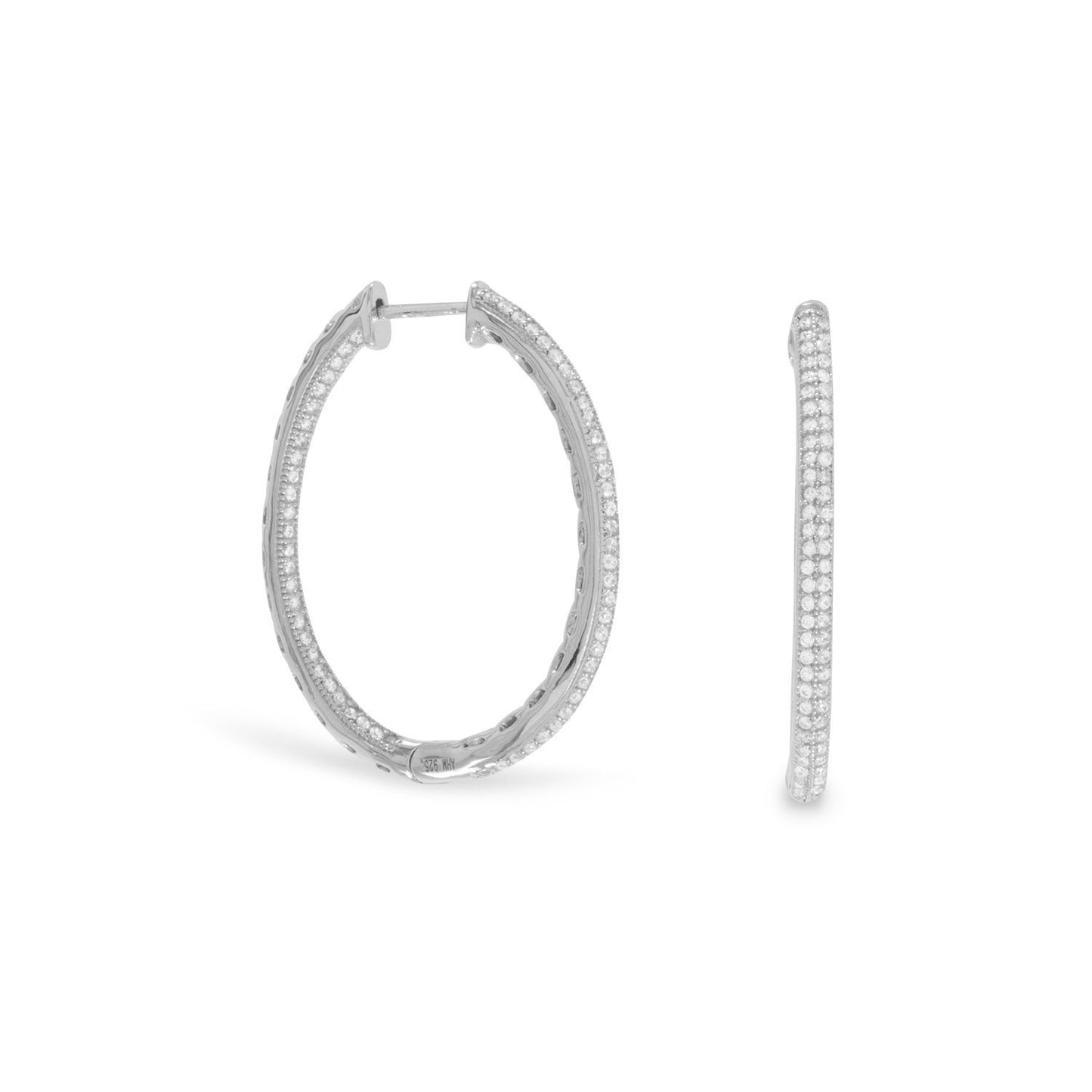 Rhodium Plated CZ In-Out Hoop Earrings