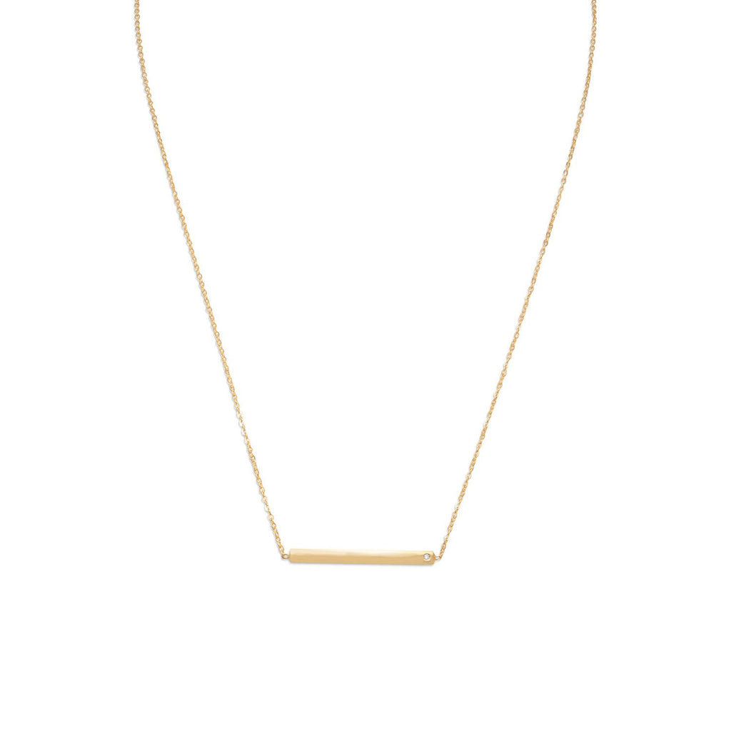 18" 14 Karat Gold Plated Bar Necklace with CZ