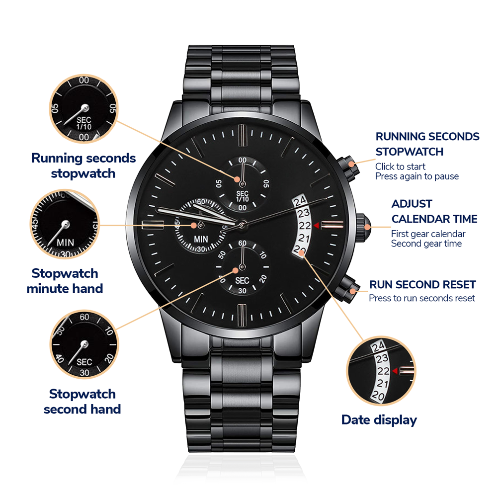 Card Black Chronograph Watch with Engraving