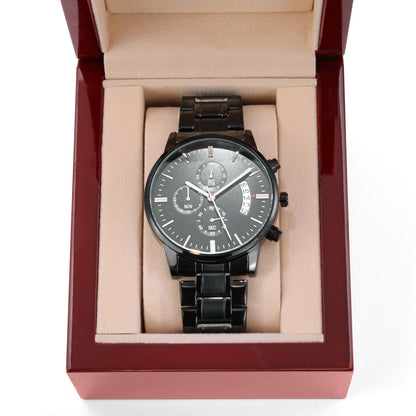Card Black Chronograph Watch with Engraving