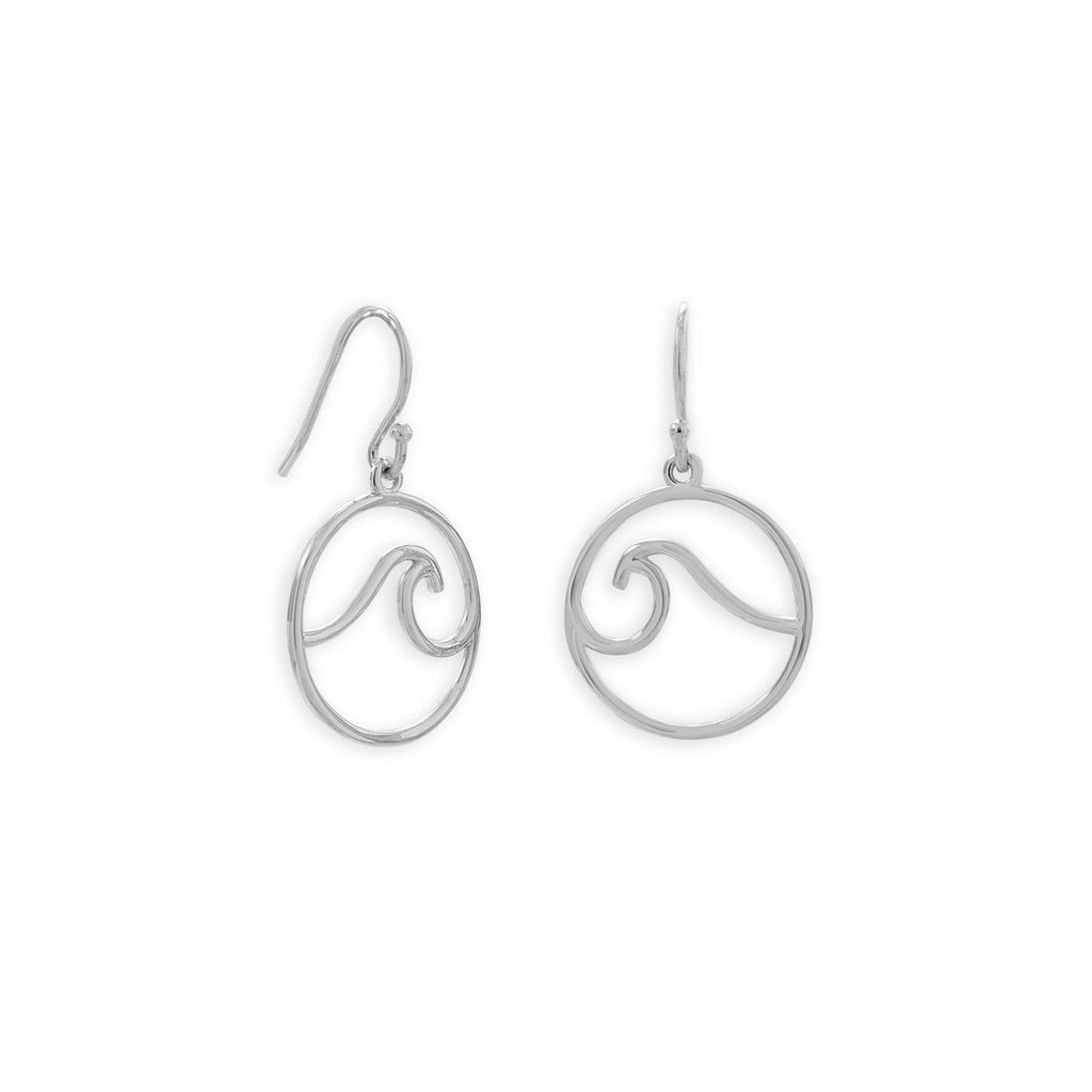Rhodium Plated Outline Wave French Wire Earrings