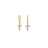 14 Karat Gold Plated Huggie Hoop Earrings with CZ Cross