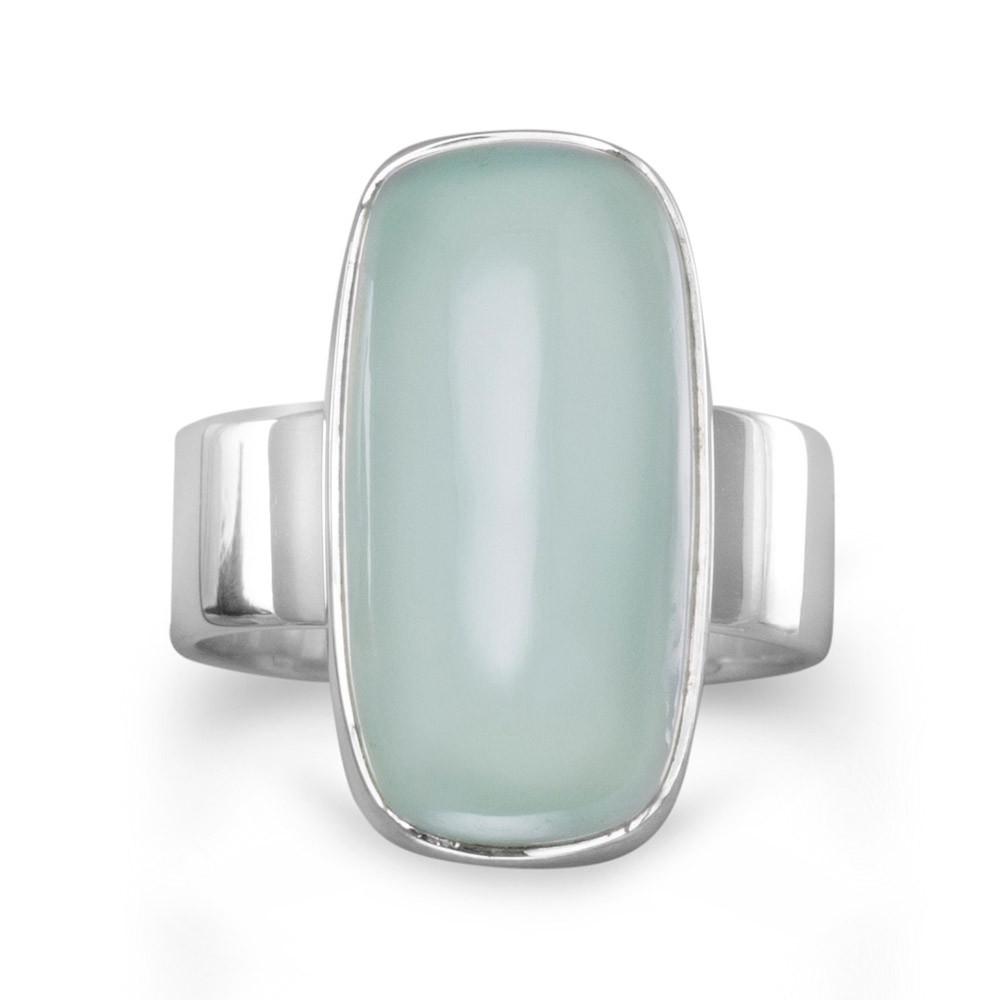Swedish Art Deco Green Chalcedony Platinum Diamond Ring