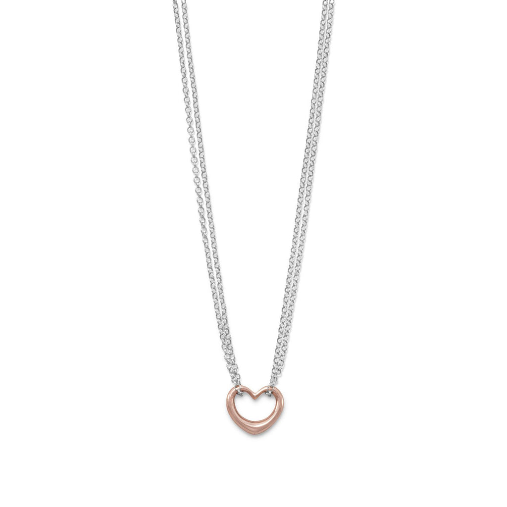 Two Tone Double Strand Open Heart Necklace