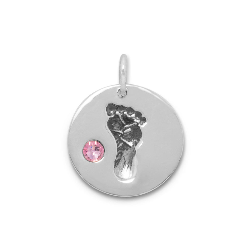 Footprint Charm with Pink Crystal