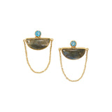 14 Karat Gold Plated Labradorite and Blue Topaz Chain Post Earrings