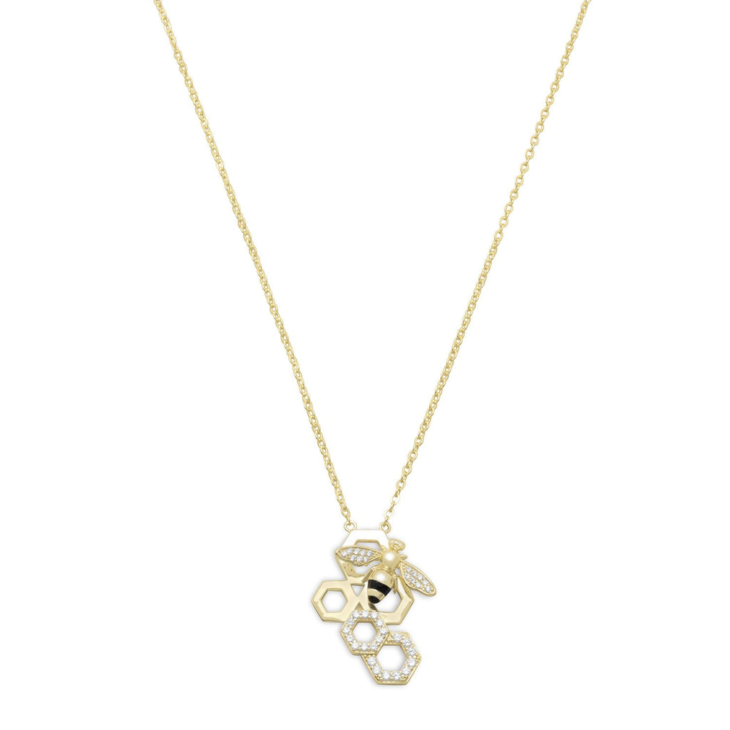 14 Karat Gold Plated and Signity CZ Bee Necklace