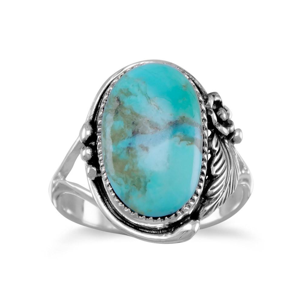 Leaf and Vine Design Reconstituted Turquoise Ring Sterling Silver Leaf and Vine Design Reconstituted Turquoise Ring Sterling Silver