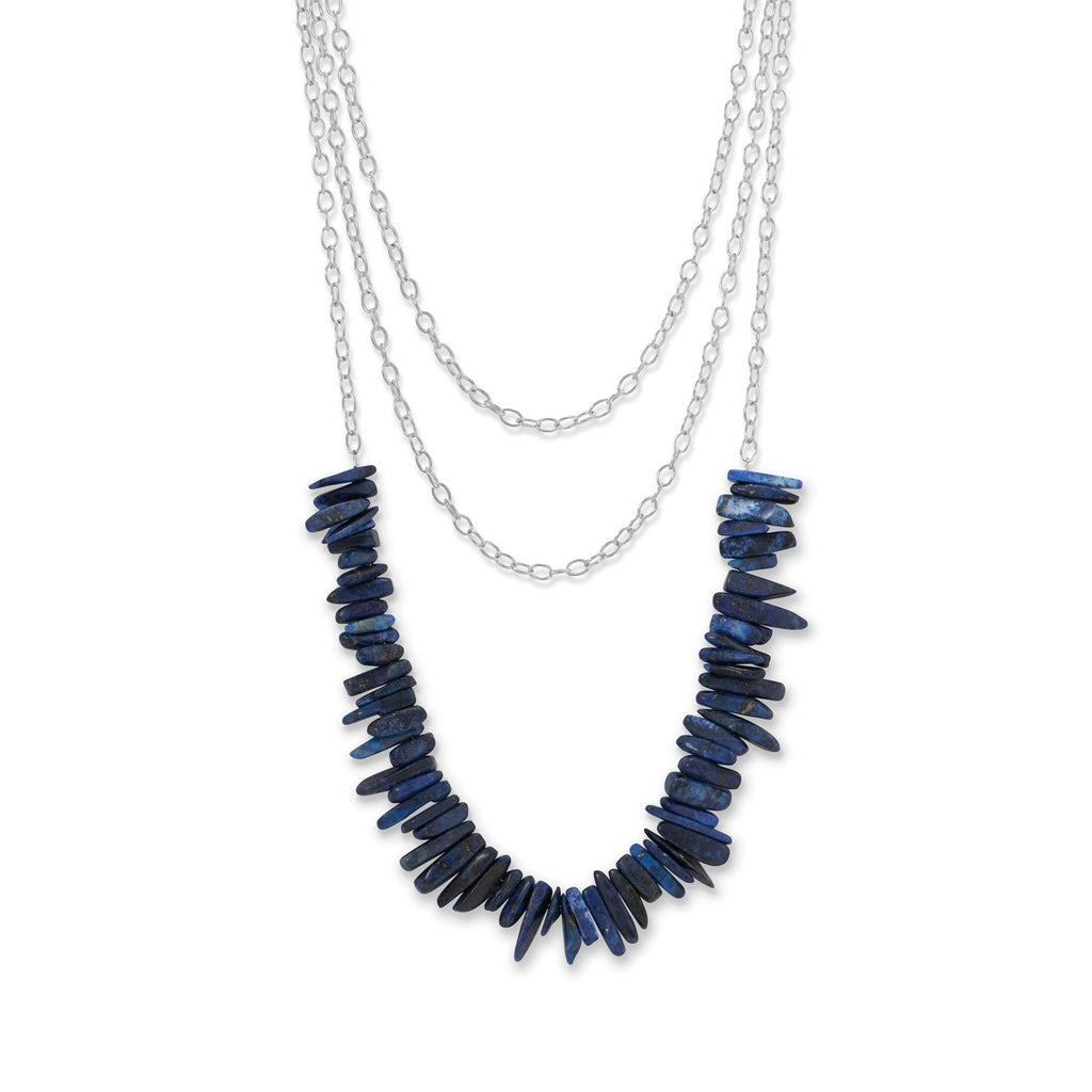 3 Strand Silver Tone Lapis Spike Necklace