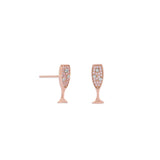 14 Karat Rose Gold Plated CZ Champagne Glass Stud Earrings
