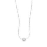 16" Rhodium Plated Necklace with Polished Bead