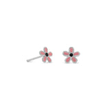 Pink-Black Enamel Flower Earrings