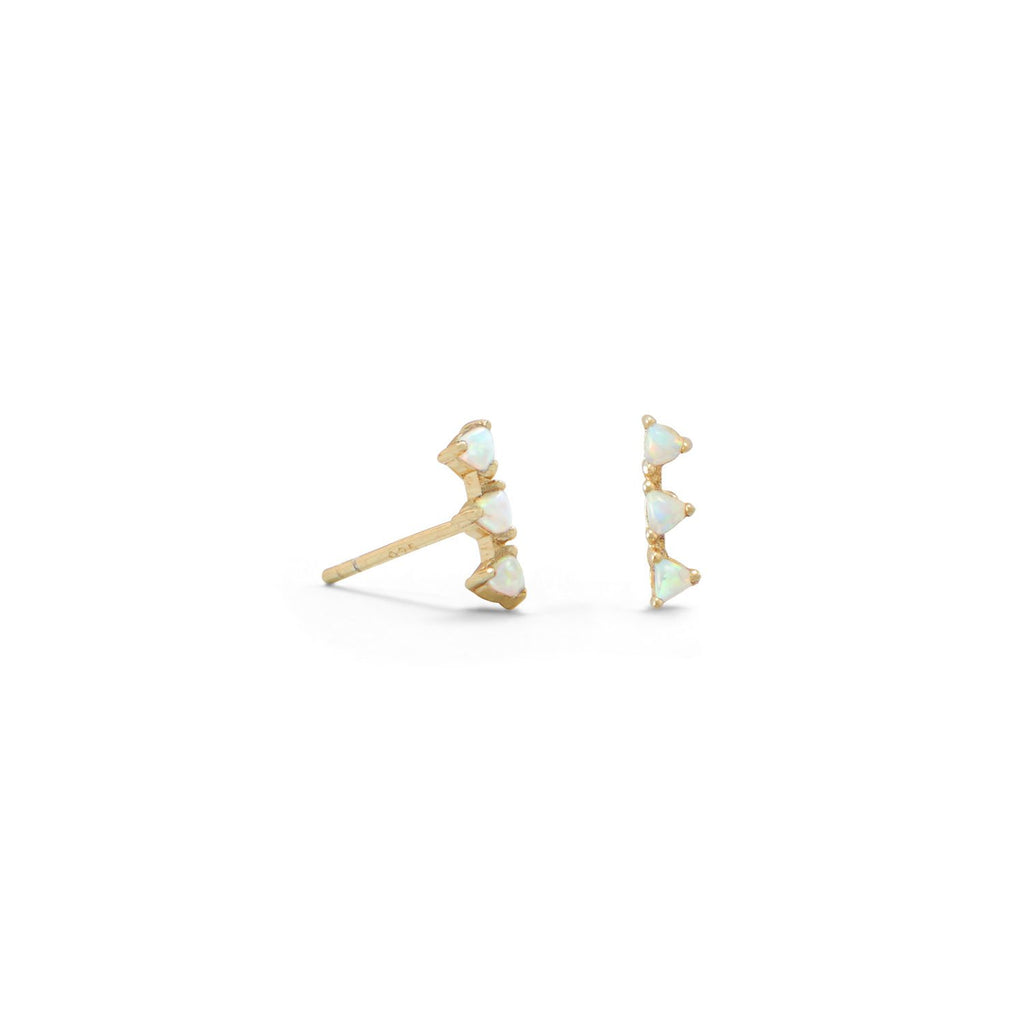 14 Karat Gold Plated Mini Triangle Synthetic White Opal Studs