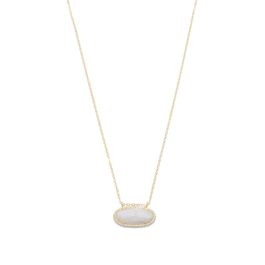 14-20 Gold Filled Rainbow Moonstone Ellipse with CZ Edge Slide Necklace
