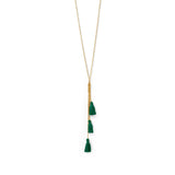Gold Tone Multi-Strand Green Threaded Tassel Necklace