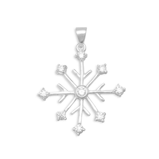 Rhodium Plated 8 Point Snowflake-9 CZ Pendant