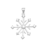 Rhodium Plated 8 Point Snowflake-9 CZ Pendant