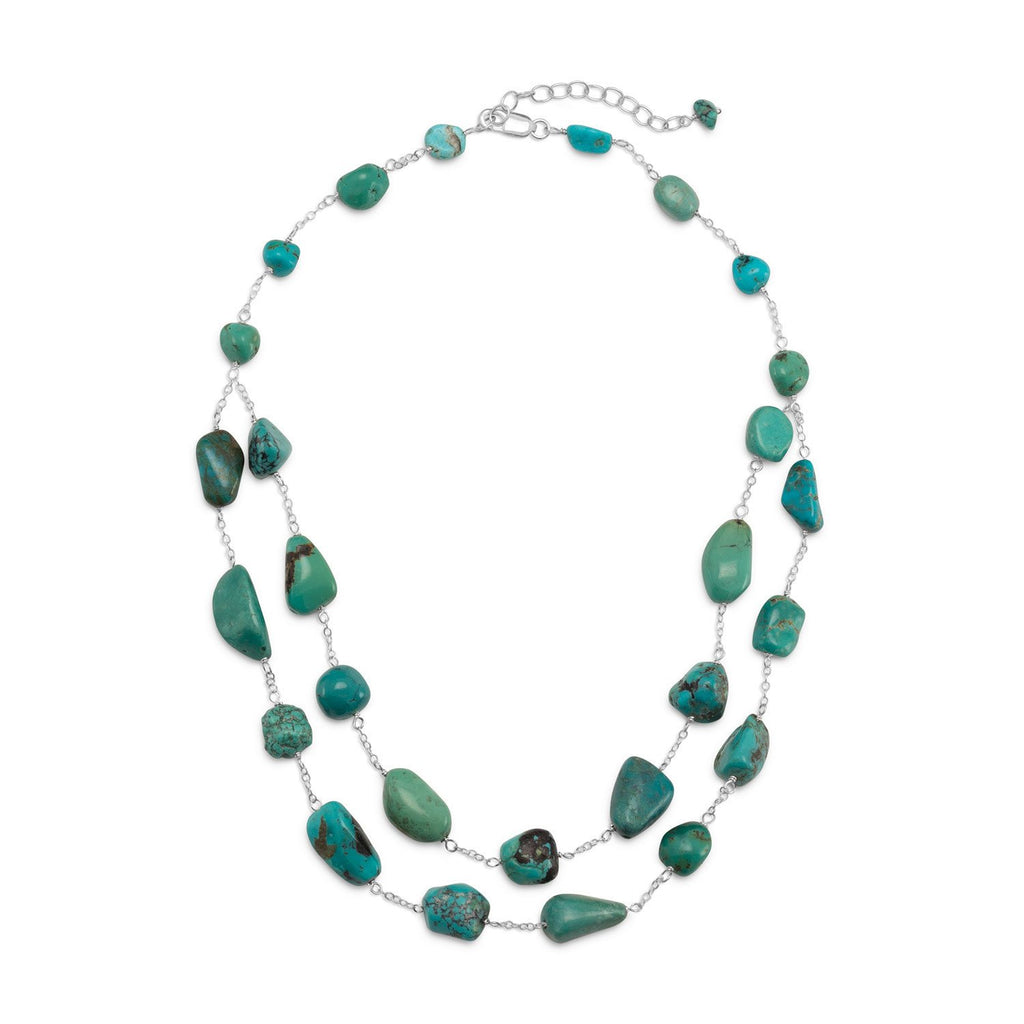 16" + 2" Extension Double Strand Reconstituted Turquoise Nugget Necklace