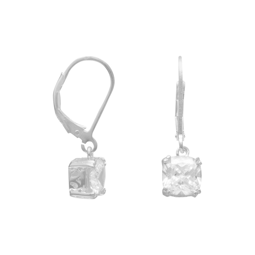 7mm Round Edge Square CZ Lever Back Earrings