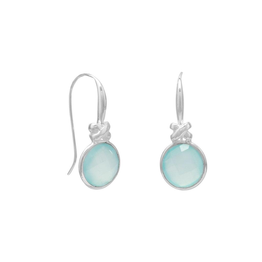 Faceted Sea Green Chalcedony Earrings with "X" Design