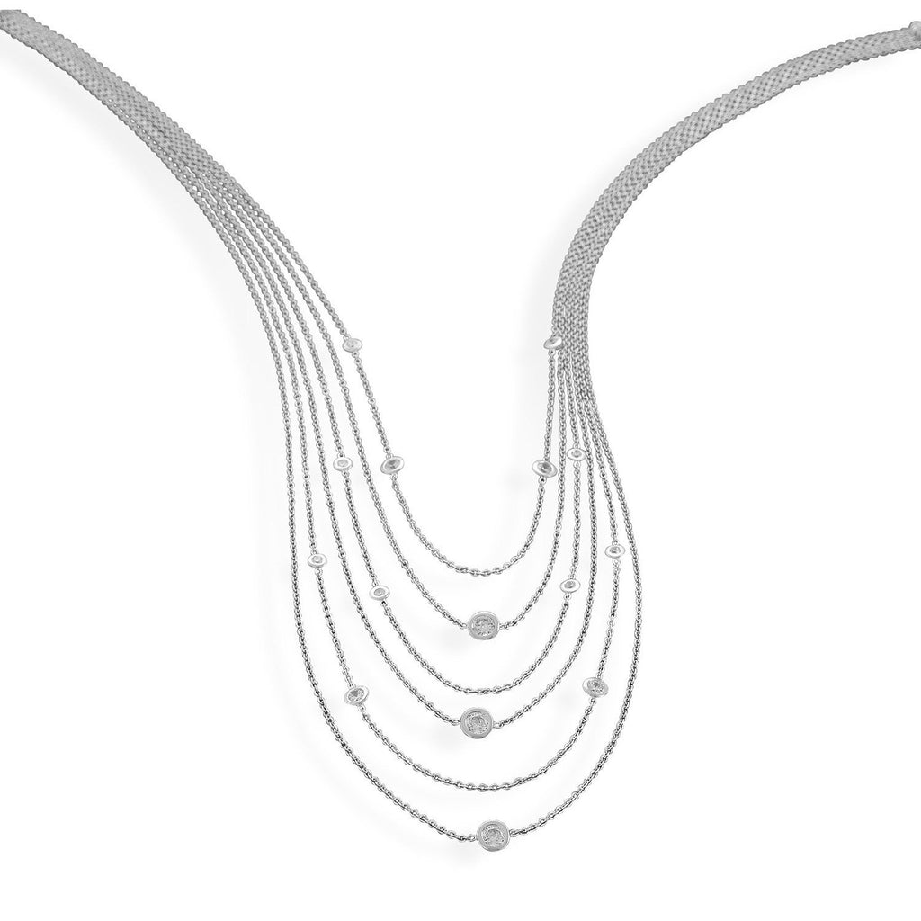 16"+2" Extension Rhodium Plated Multistrand Graduated Necklace with CZs