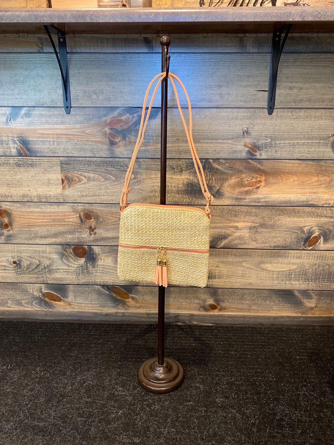 Coral and tan crossbody