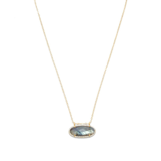14-20 Gold Filled Labradorite Ellipse and CZ Edge Slide Necklace