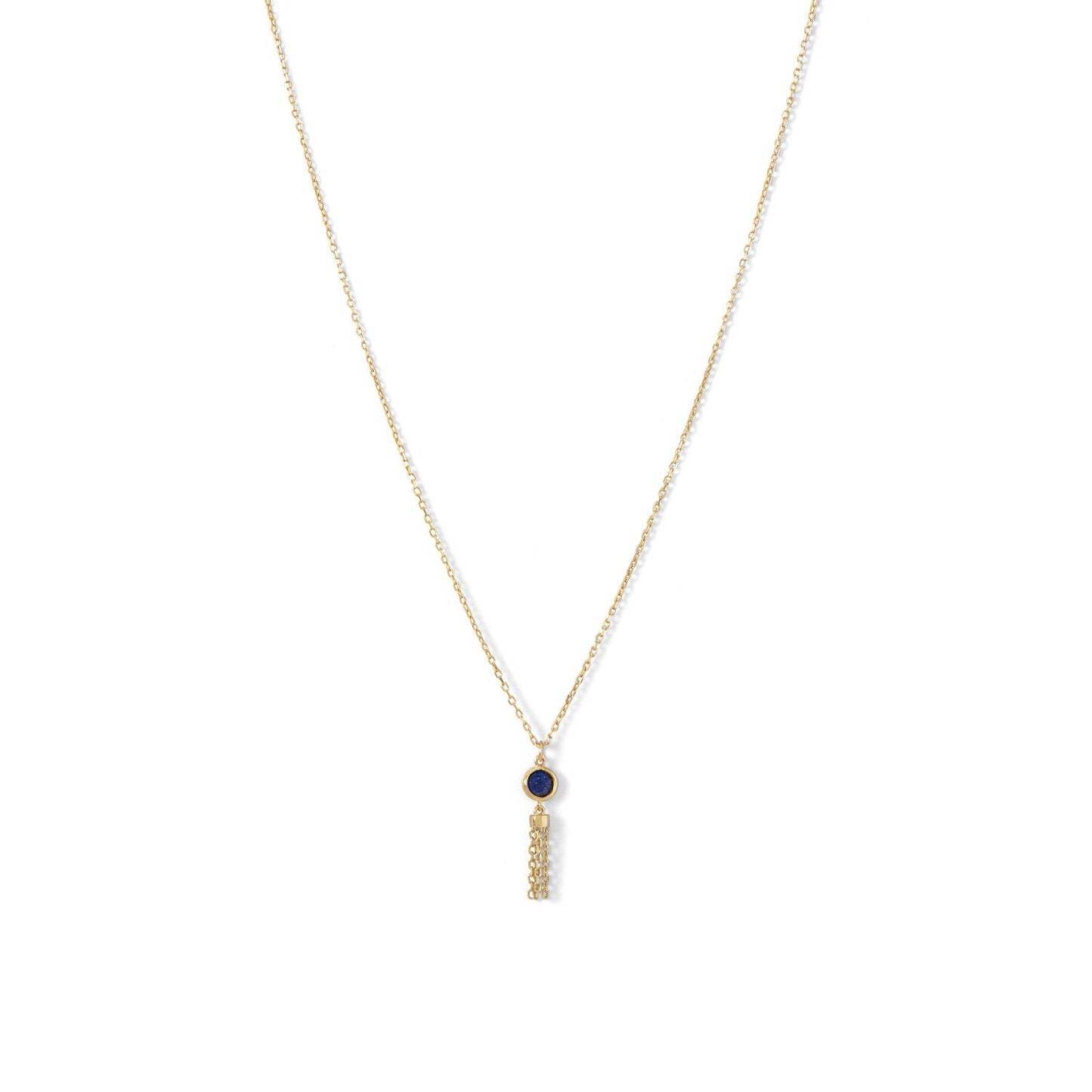 14 Karat Gold Plated Mini Lapis and Tassel Necklace
