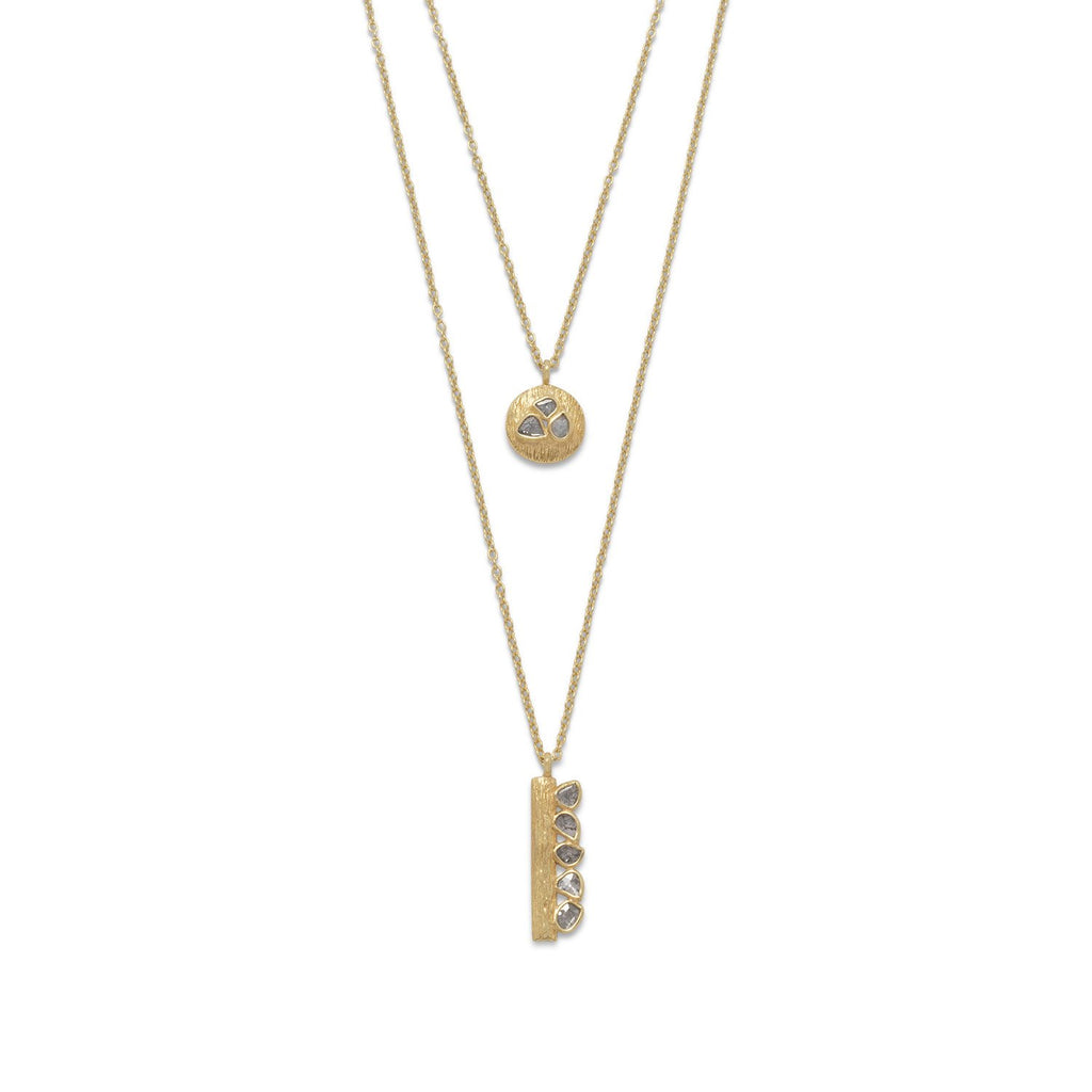 14 Karat Gold Plated Double Strand Polki Diamond Necklace