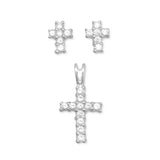 CZ Cross Earrings-Pendant Set