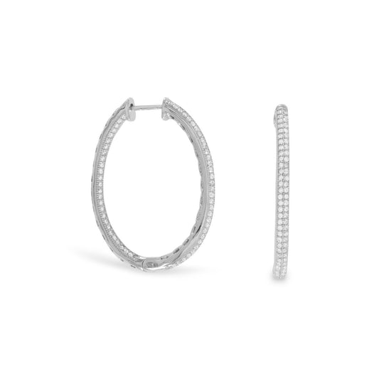 Rhodium Plated CZ In-Out Hoop Earrings