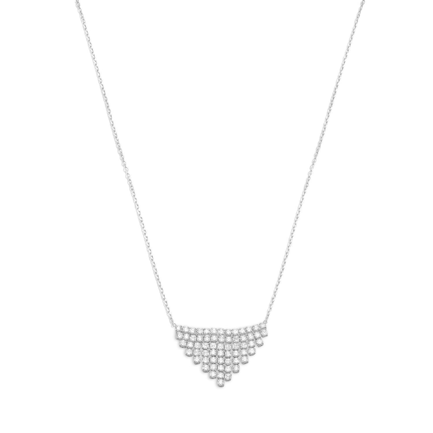 Rhodium Plated CZ "V" Design Necklace