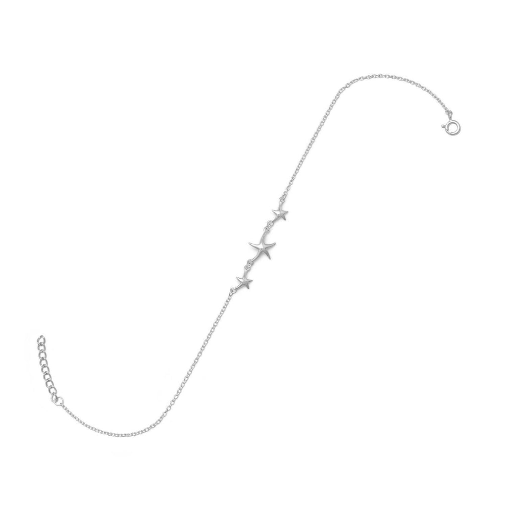 9"+1.5" Extension Rhodium Plated Starfish Anklet