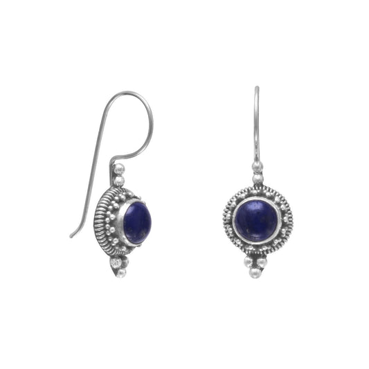 Round Lapis Bead-Rope Edge Earrings on French Wire