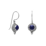 Round Lapis Bead-Rope Edge Earrings on French Wire