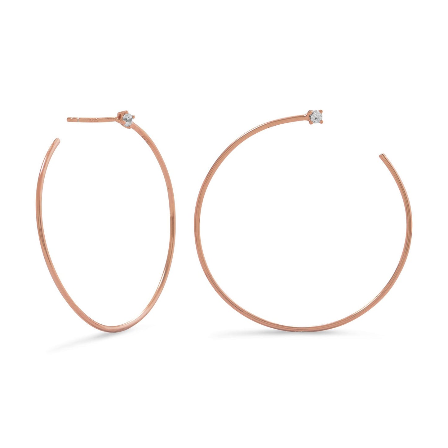 14 Karat Rose Gold Plated Lateral 3-4 Hoops with Single CZ