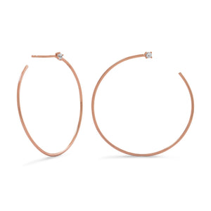 14 Karat Rose Gold Plated Lateral 3-4 Hoops with Single CZ
