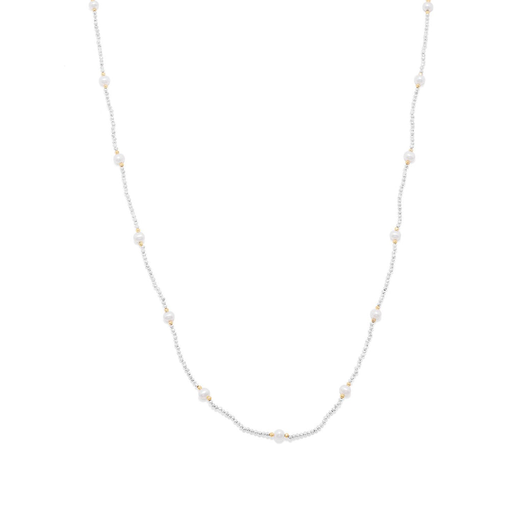 Endless Design Pyrite and Cultured Freshwater Pearl Necklace